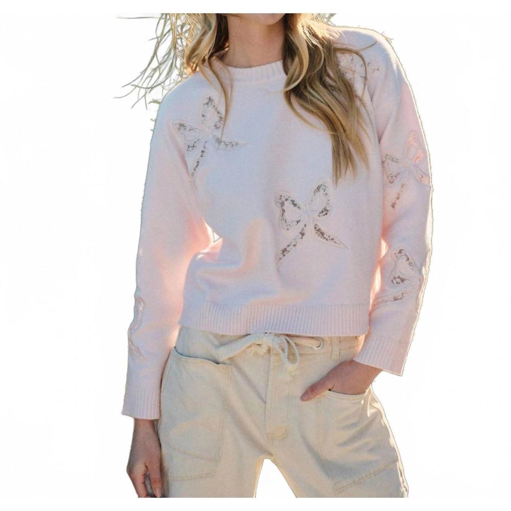 NEW AARON & AMBER lace bow spring sweater in pink